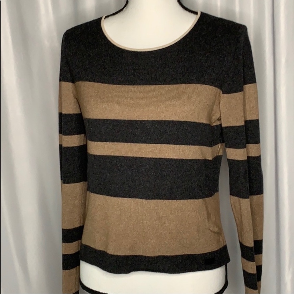 Chanel Women's Sweater - Black and Tan Stripes Sz 40 - Picture 2 of 8
